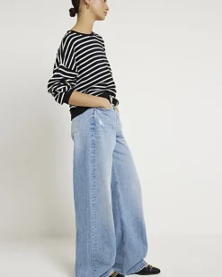 River Island stripe crop sweatshirt< Loungewear