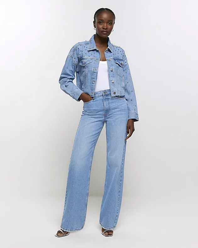 River Island embellished crop denim jacket< Coats & Jackets