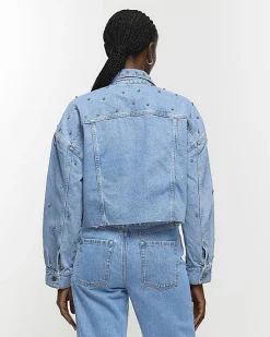 River Island embellished crop denim jacket< Coats & Jackets