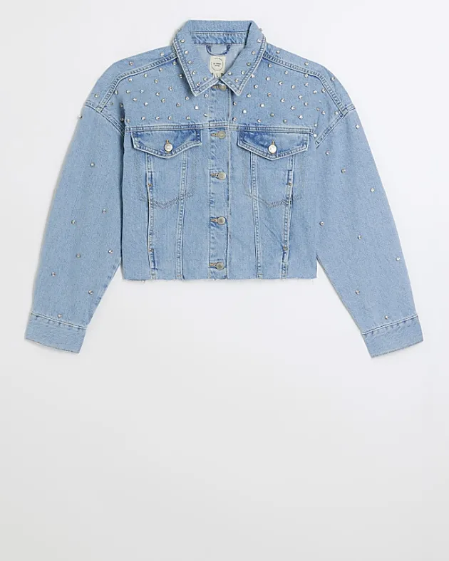 River Island embellished crop denim jacket< Coats & Jackets