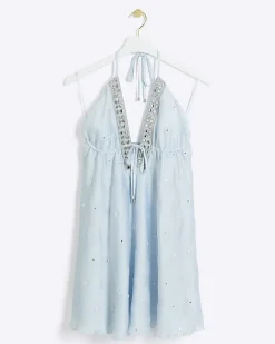 River Island embellished plunge beach mini dress< Swimwear & Beachwear