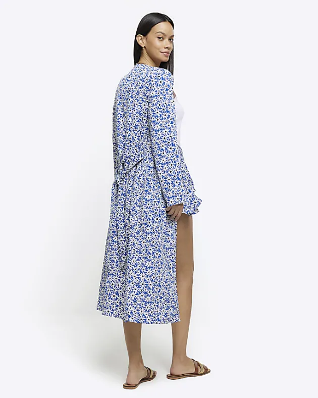River Island floral tie waist longline duster jacket< Coats & Jackets