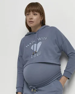 River Island graphic cropped maternity hoodie< Maternity