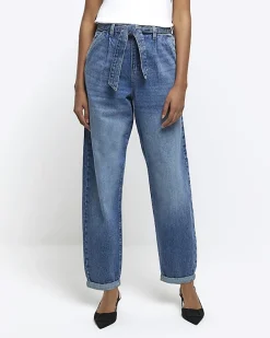 River Island High Waisted Belted Barrell Jeans< Jeans