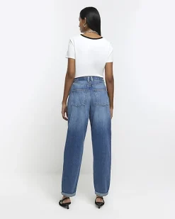 River Island High Waisted Belted Barrell Jeans< Jeans