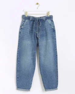 River Island High Waisted Belted Barrell Jeans< Jeans