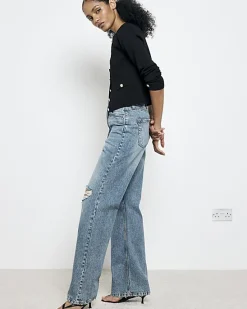 River Island high waisted relaxed straight rip jeans< Jeans