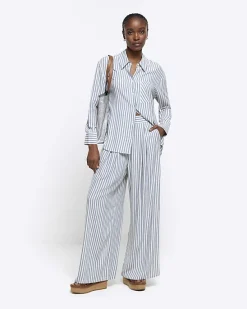 River Island linen blend stripe wide leg trousers< Trousers