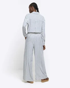 River Island linen blend stripe wide leg trousers< Trousers