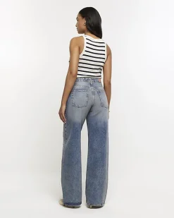 River Island mid rise ripped wide leg jeans< Jeans