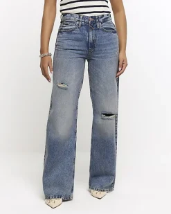 River Island mid rise ripped wide leg jeans< Jeans