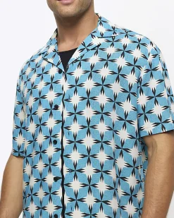 River Island regular fit geometric print revere shirt< Shirts