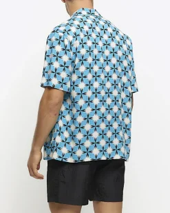 River Island regular fit geometric print revere shirt< Shirts