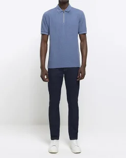 River Island Regular Fit Textured Zip Neck Polo< Polo Shirts