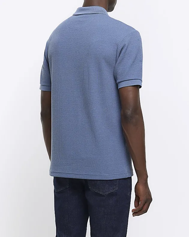 River Island Regular Fit Textured Zip Neck Polo< Polo Shirts