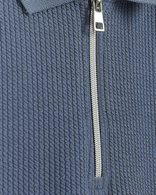 River Island Regular Fit Textured Zip Neck Polo< Polo Shirts