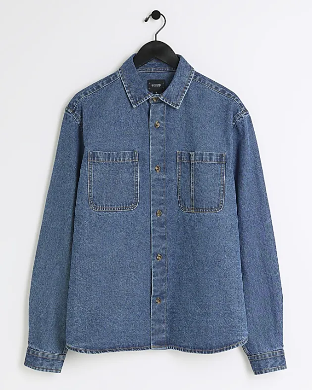 River Island regular fit utility denim shirt< Shirts