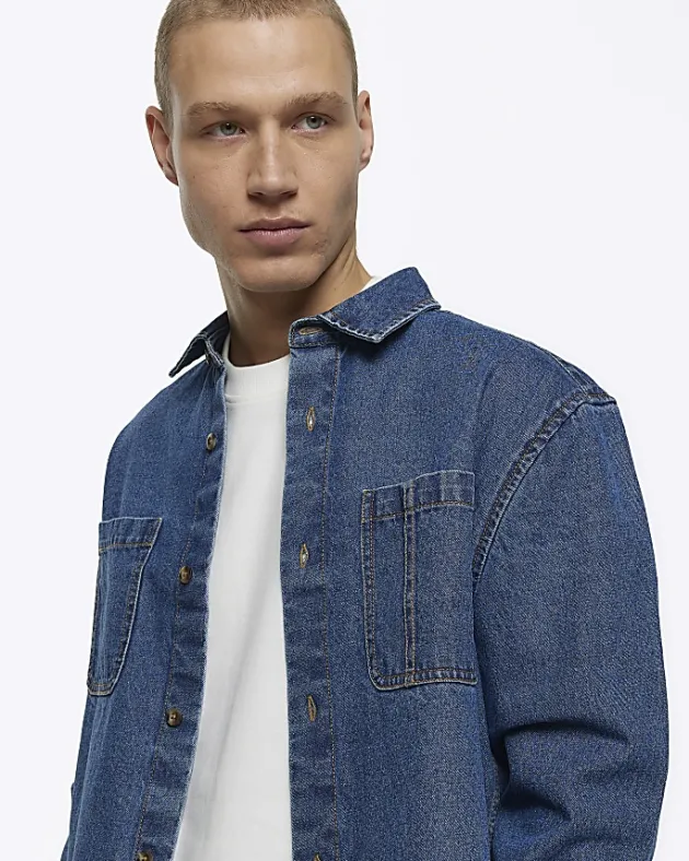 River Island regular fit utility denim shirt< Shirts