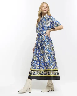 River Island satin floral belted midi shirt dress< Dresses