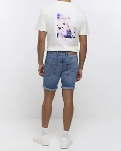 River Island slim fit faded denim shorts< Shorts