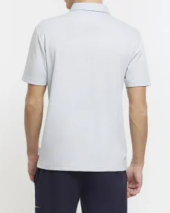 River Island slim fit herringbone zip polo shirt< Polo Shirts