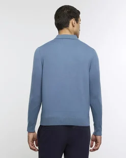 River Island slim fit knitted long sleeve polo< Polo Shirts