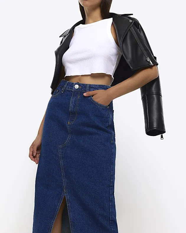 River Island split hem denim maxi skirt< Skirts