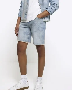 River Island straight fit raw hem denim shorts< Shorts