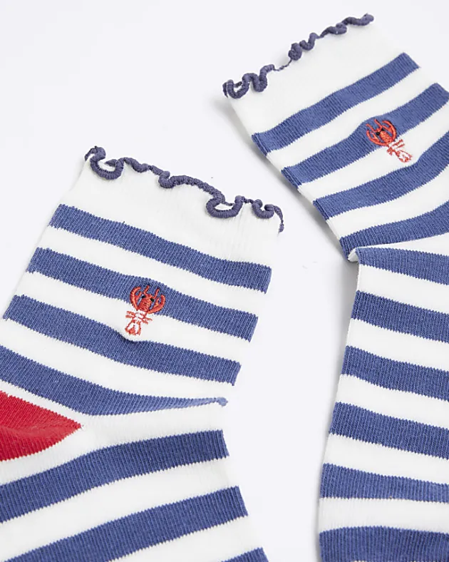 River Island stripe embroidered ankle socks< Socks & Tights