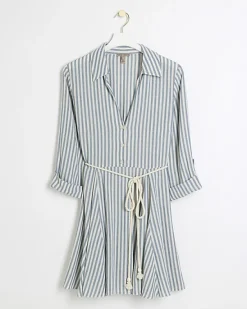 River Island stripe tie waist mini shirt dress< Dresses