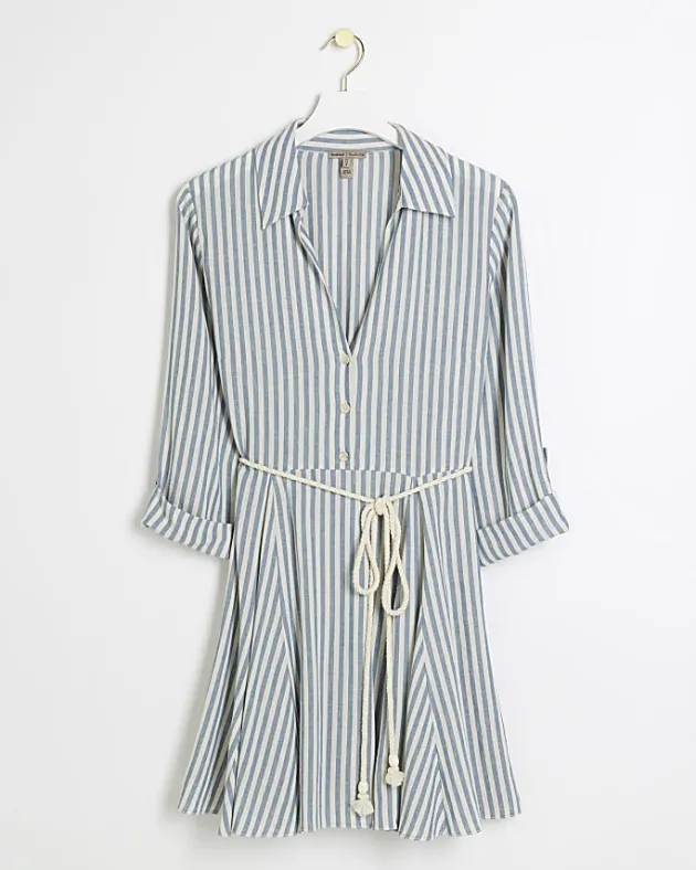 River Island stripe tie waist mini shirt dress< Dresses