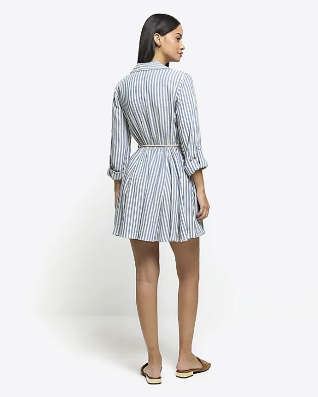 River Island stripe tie waist mini shirt dress< Dresses