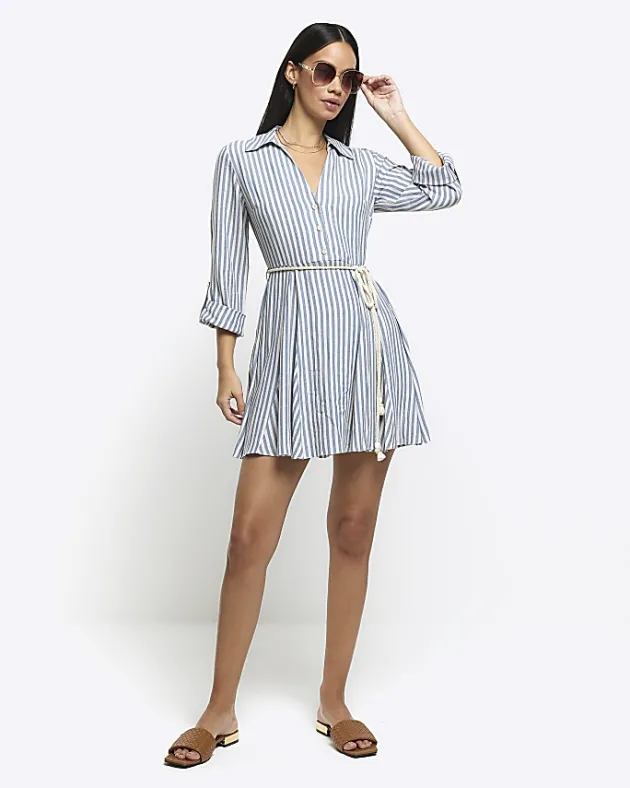 River Island stripe tie waist mini shirt dress< Dresses