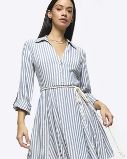 River Island stripe tie waist mini shirt dress< Dresses