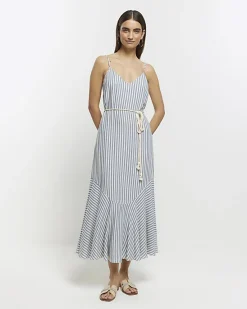 River Island stripe tie waist slip midi dress< Dresses