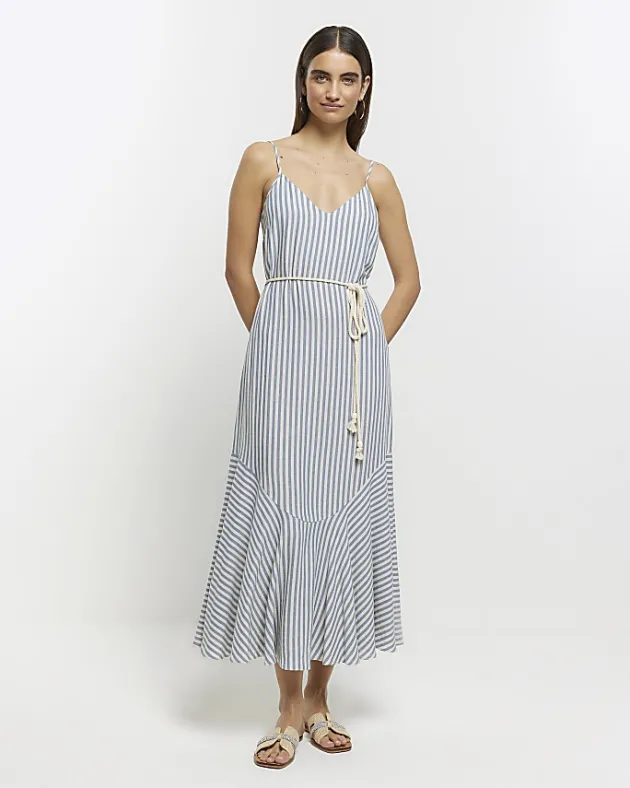 River Island stripe tie waist slip midi dress< Dresses