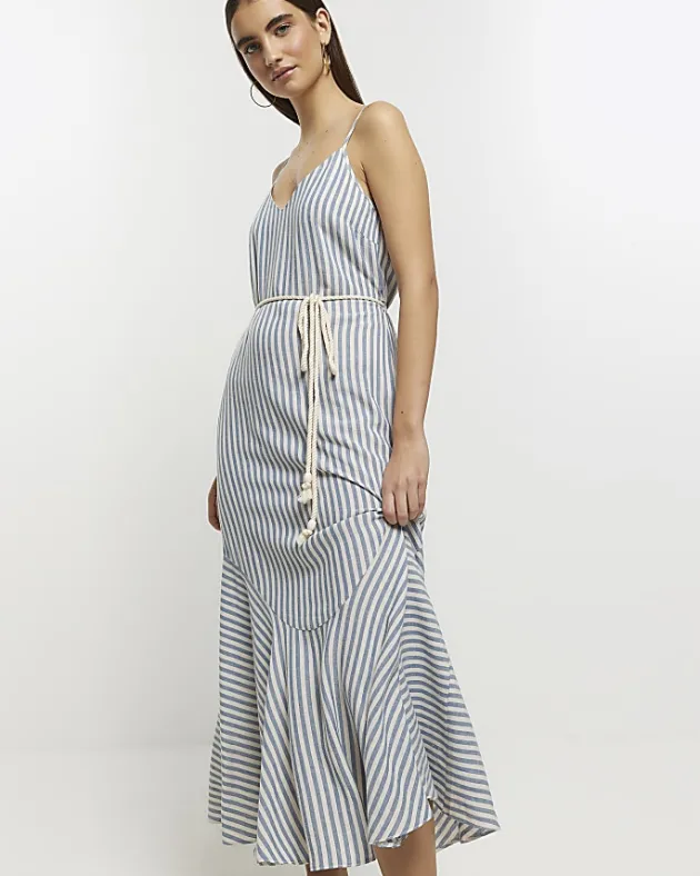 River Island stripe tie waist slip midi dress< Dresses