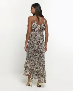 River Island animal print frill slip maxi dress< Dresses