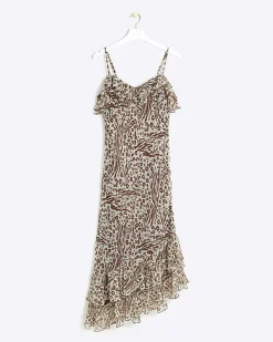 River Island animal print frill slip maxi dress< Dresses