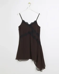 River Island lace trim asymmetric slip mini dress< Dresses