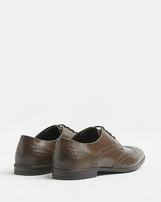 River Island lace up leather brogue derby shoes< Essentials