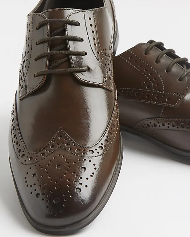 River Island lace up leather brogue derby shoes< Essentials