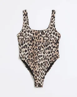 River Island leopard print scoop swimsuit< Swimwear & Beachwear