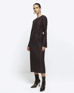 River Island plisse tie waist bodycon midi dress< Dresses