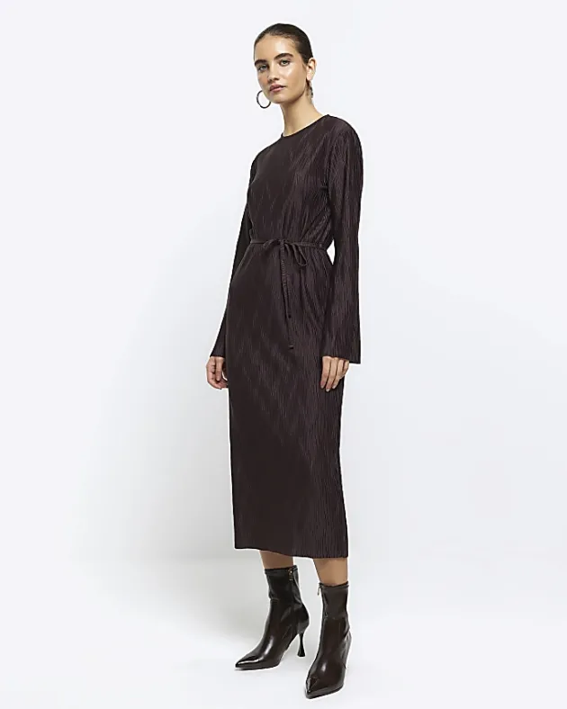 River Island plisse tie waist bodycon midi dress< Dresses