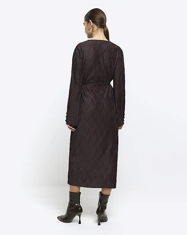 River Island plisse tie waist bodycon midi dress< Dresses