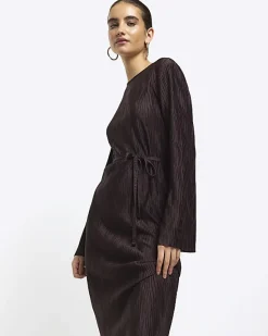 River Island plisse tie waist bodycon midi dress< Dresses