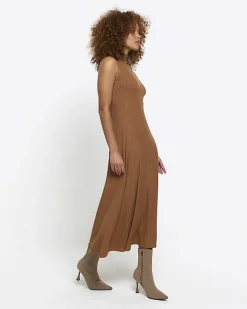 River Island rib high neck bodycon midi dress< Dresses