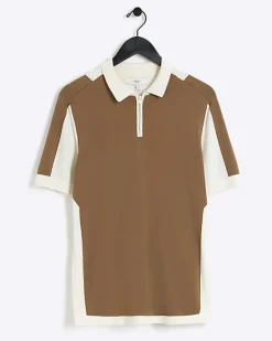 River Island slim fit colour block knitted polo< Polo Shirts