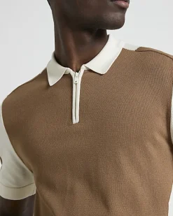 River Island slim fit colour block knitted polo< Polo Shirts